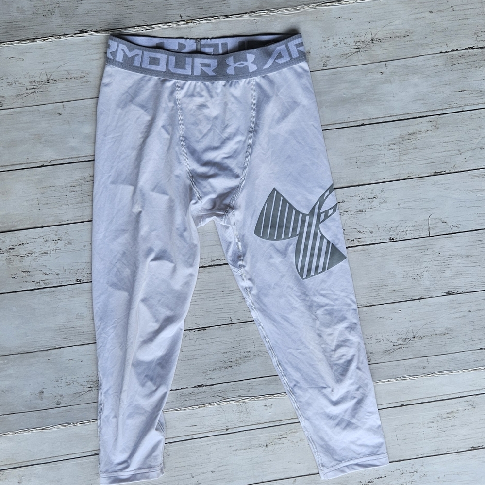 Under Armour Kids White HeatGear Compression‎ Leggings Boys Youth Medium YMD